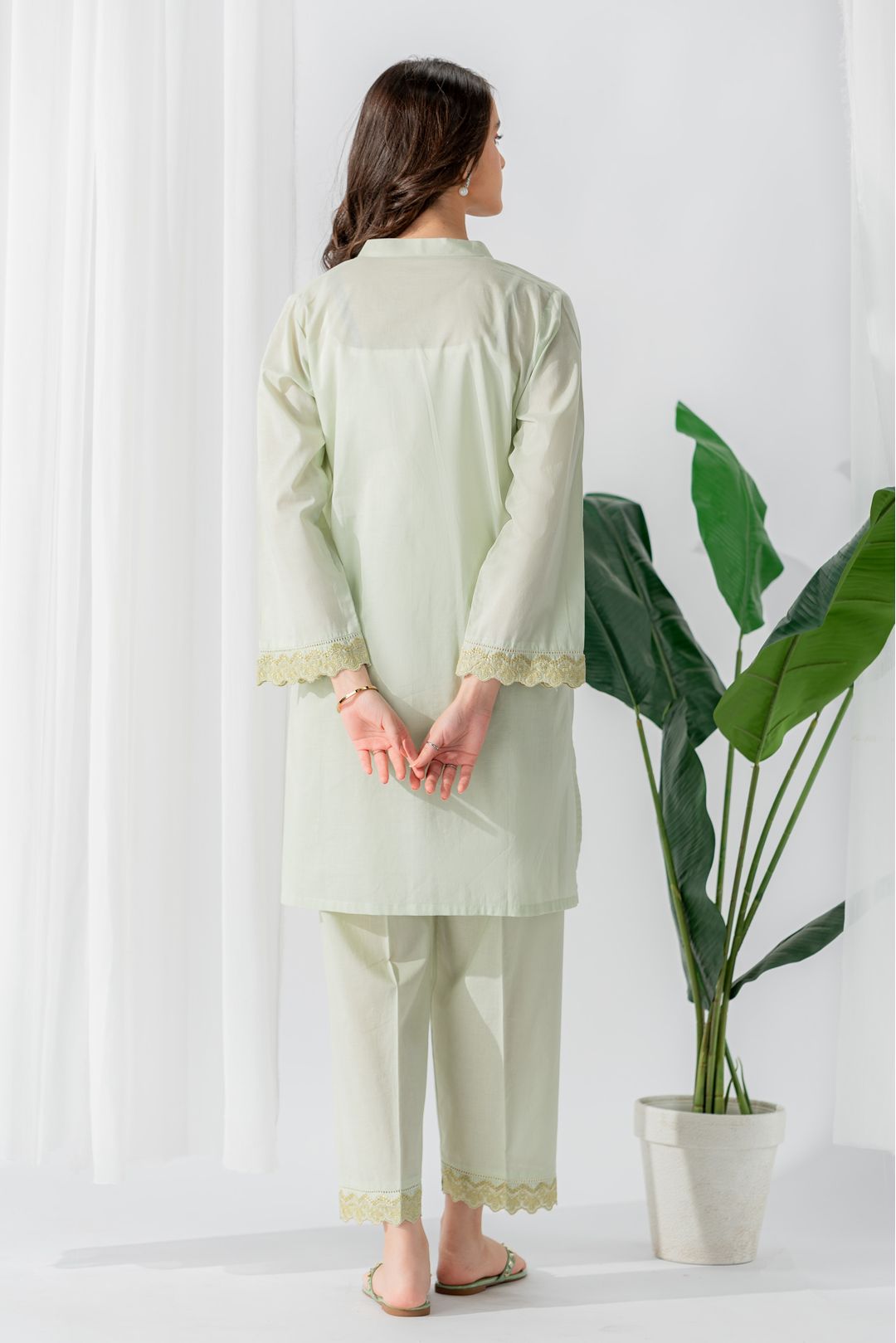 2 piece Embroidered Pastel green Pret D-03