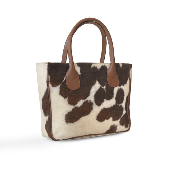 Cowhide Hair On Handbags Dark Brown & off white